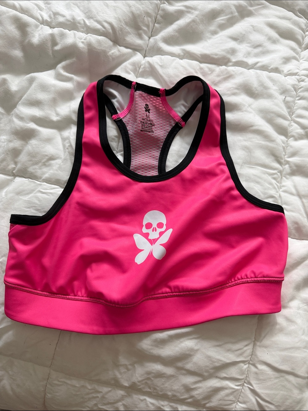 Sweaty Betty Hot Pink & Black Racerback Sports Bra with Skull Logo